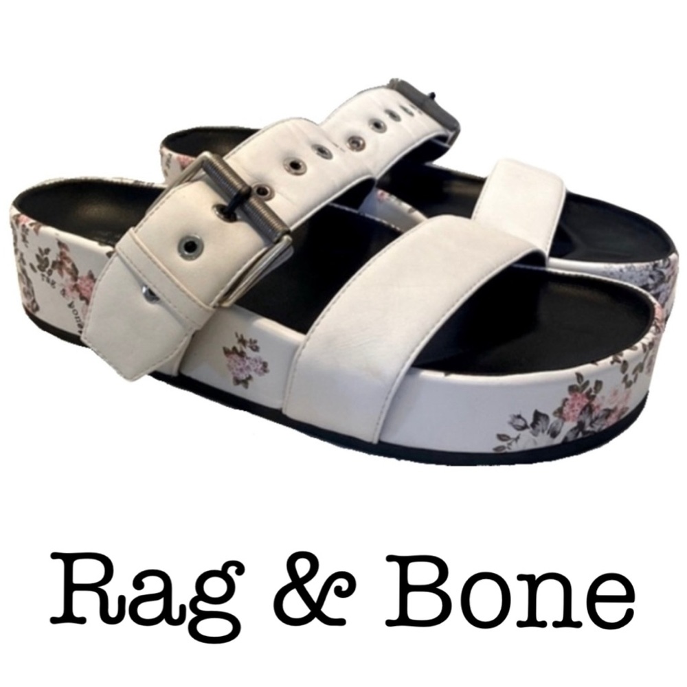 Rag & Bone New York Slip On White Floral Platform Sandals Size 40